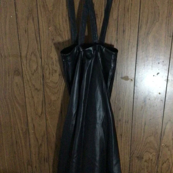 Anthropologie Faux Leather Pinafore Black Skirt - Picture 6 of 6